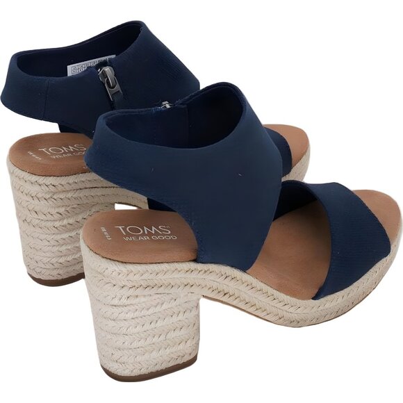 TOMS Majorca Slingback Platform Wedge Sandals Navy Basket Weave Women's US 6.5M - Picture 3 of 6